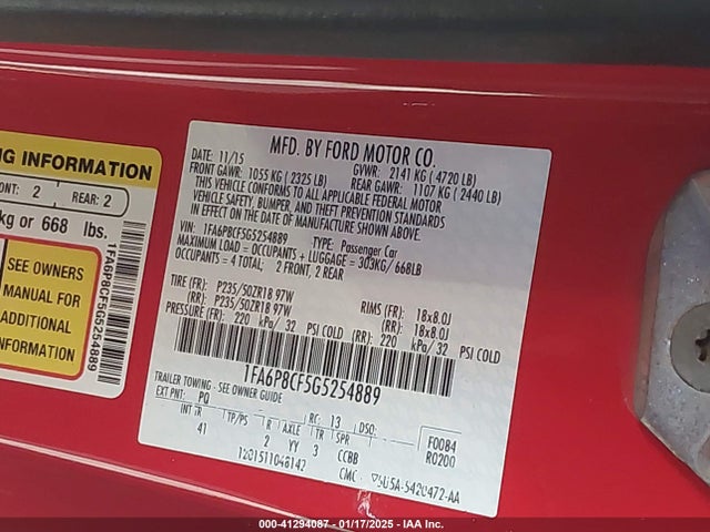 1FA6P8CF5G5254889 Ford Mustang Gt Premium