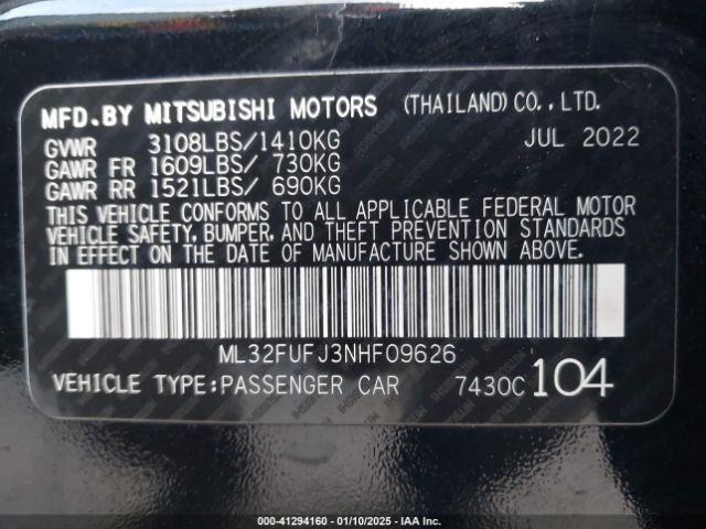 ML32FUFJ3NHF09626 Mitsubishi MIRAGE G4