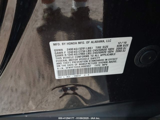 5FNYF7H54LB002057 Honda Passport 2wd Ex-l