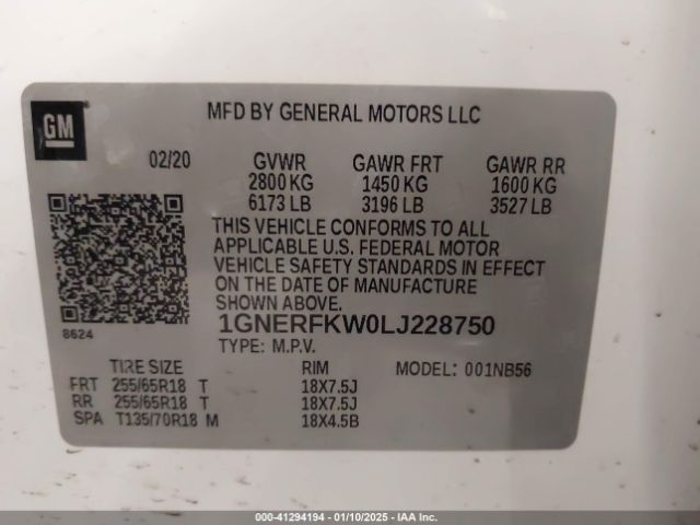 1GNERFKW0LJ228750 Chevrolet Traverse Fwd Ls