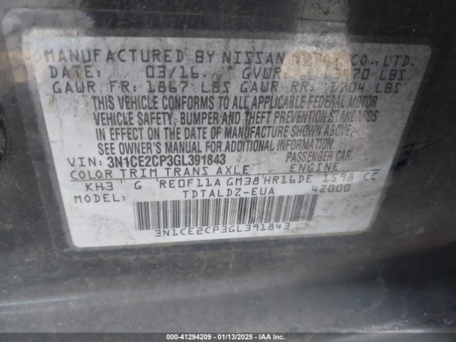 3N1CE2CP3GL391843 Nissan Versa Note Sv