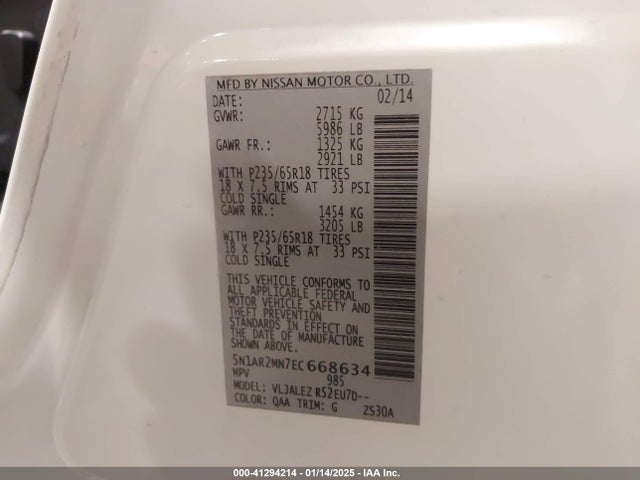 Nissan Pathfinder Sv 2014 5N1AR2MN7EC668634 Image 9