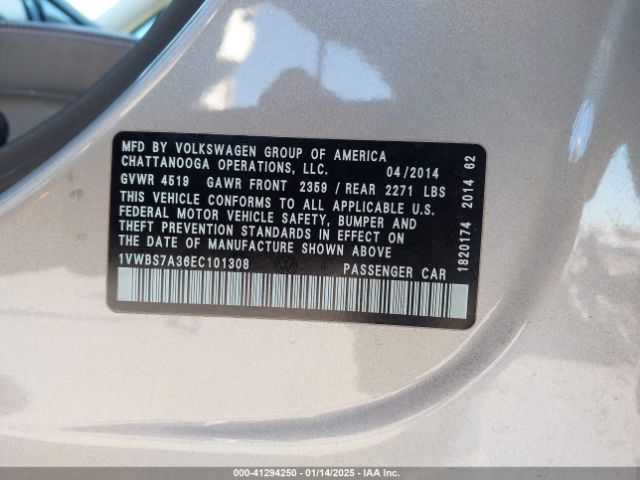 1VWBS7A36EC101308 Volkswagen Passat 1.8t Sport