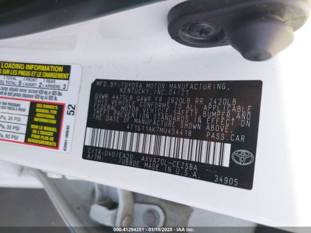 4T1G11AK7MU454418 Toyota CAMRY SE