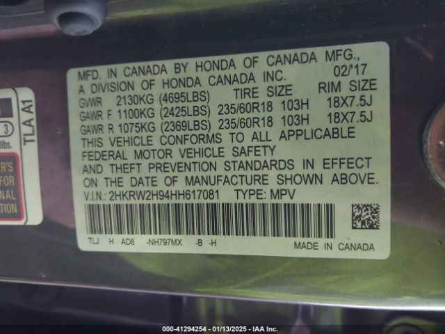 2HKRW2H94HH617081 Honda Cr-v Touring