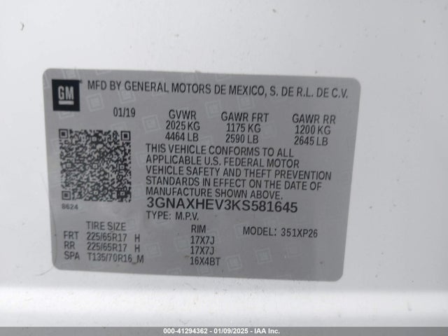 3GNAXHEV3KS581645 Chevrolet EQUINOX LS