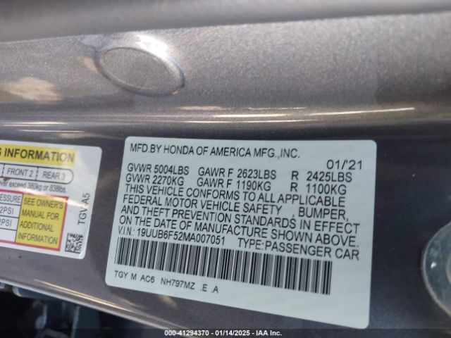 19UUB6F52MA007051 Acura Tlx A-spec Package