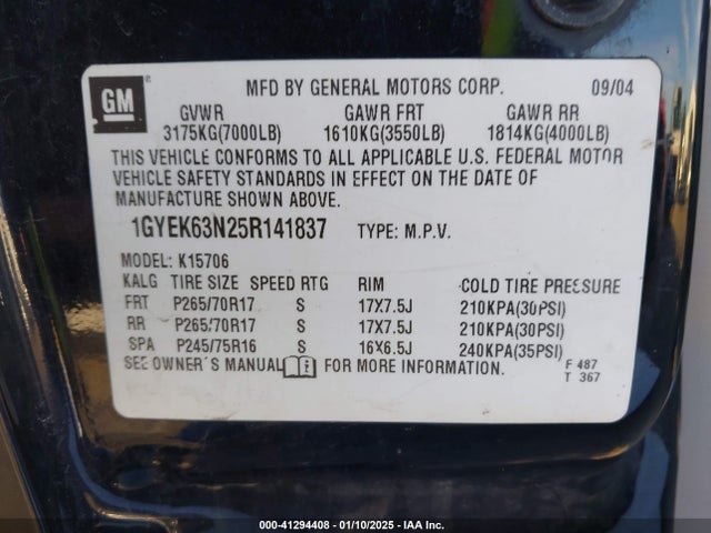 2005 CADILLAC ESCALADE 1GYEK63N25R141837 Photo 8