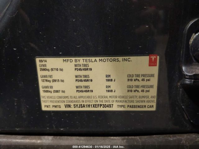 5YJSA1H1XEFP30497 Tesla Model S P85