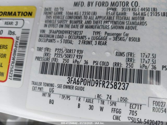 3FA6P0HD9FR258237 Ford FUSION SE