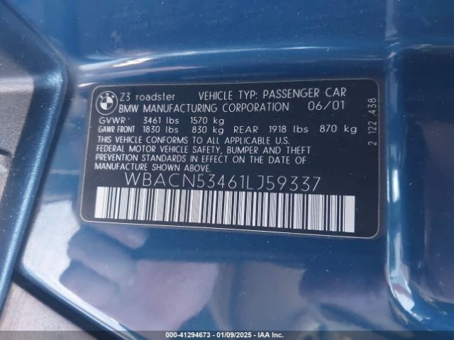 2001 BMW Z3 WBACN53461LJ59337 Photo 8