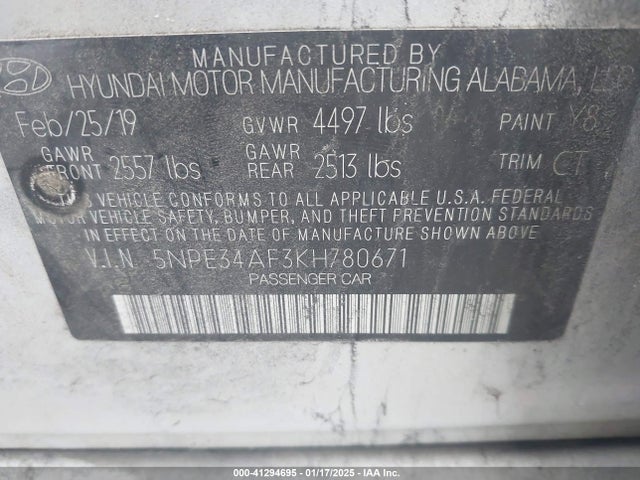 Hyundai Sonata Sport 2019 5NPE34AF3KH780671 Image 9