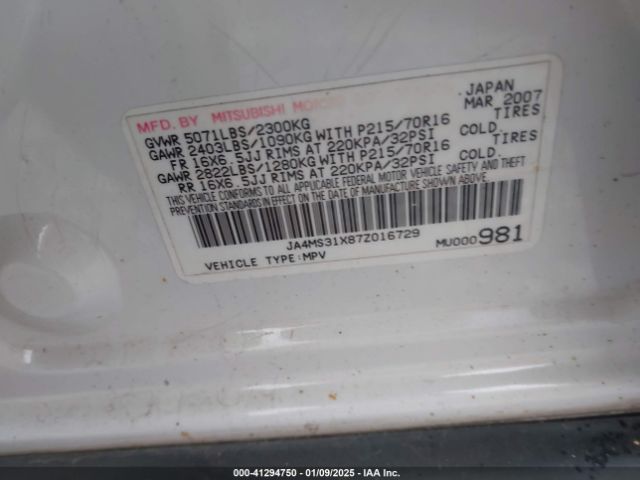 2007 MITSUBISHI OUTLANDER JA4MS31X87Z016729 Photo 8