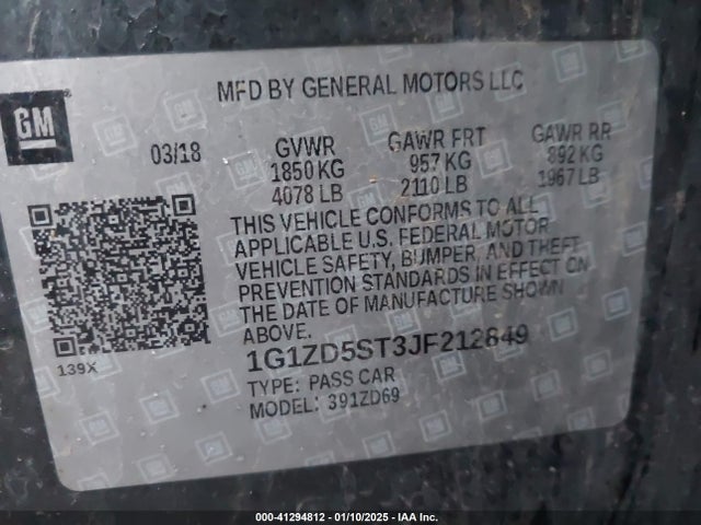 Chevrolet MALIBU LT 2018 1G1ZD5ST3JF212849 Image 9