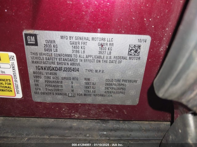 Chevrolet Traverse 1lt 2015 1GNKVGKD4FJ205494 Image 9