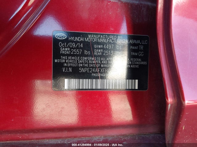 Hyundai SONATA SE 2015 5NPE24AFXFH105568 Image 9