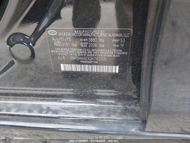 5NPDH4AEXGH742205 Hyundai ELANTRA SE