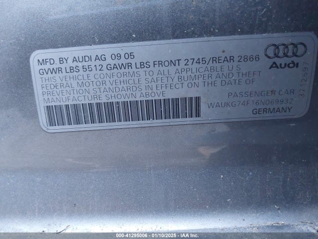 2006 AUDI A6 WAUKG74F16N069932 Photo 8