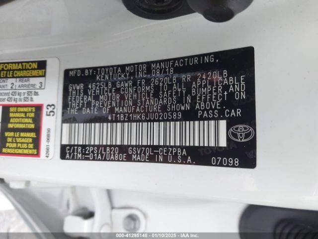 4T1BZ1HK6JU020589 Toyota Camry Xse V6