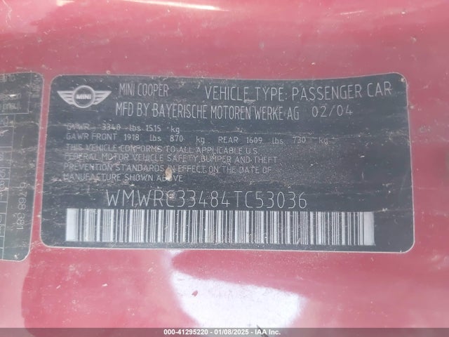 2004 MINI COOPER WMWRC33484TC53036 Photo 8