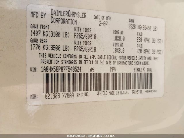 2007 CHRYSLER ASPEN 1A8HX58P87F549524 Photo 8