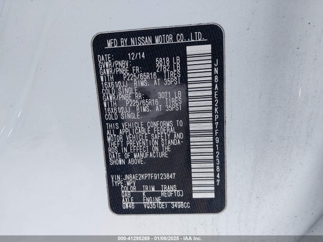 Nissan QUEST S 2015 JN8AE2KP7F9123847 Image 9
