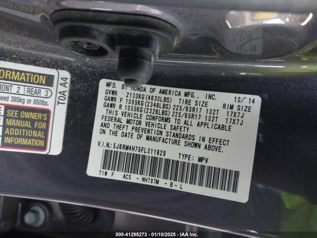 Honda Cr-v Ex-l 2015 5J6RM4H75FL011629 Image 9