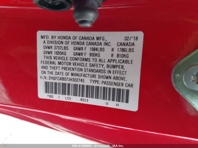 2HGFC4B07JH302745 Honda Civic Lx-p