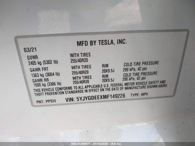 2021 TESLA MODEL Y 5YJYGDEEXMF149226 Photo 8