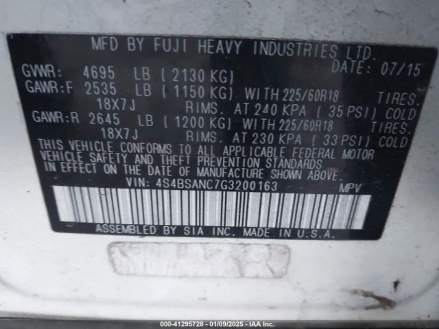 4S4BSANC7G3200163 Subaru Outback 2.5i Limited