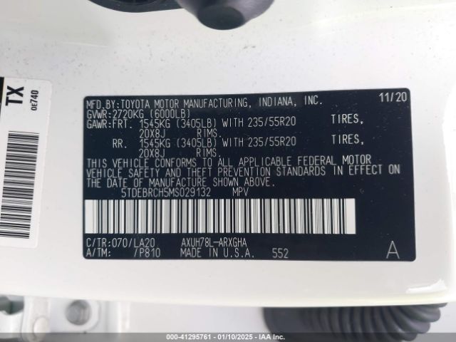 5TDEBRCH5MS029132 Toyota Highlander Hybrid Platinum