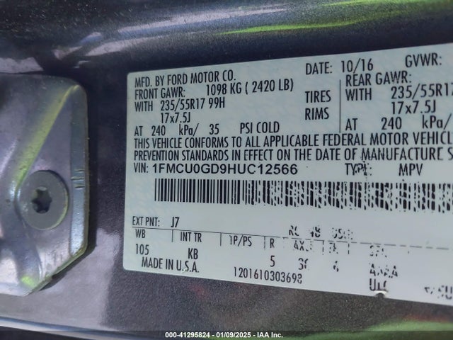 1FMCU0GD9HUC12566 Ford ESCAPE SE