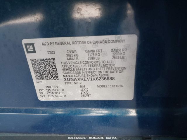 2GNAXKEV1K6236688 Chevrolet EQUINOX LT