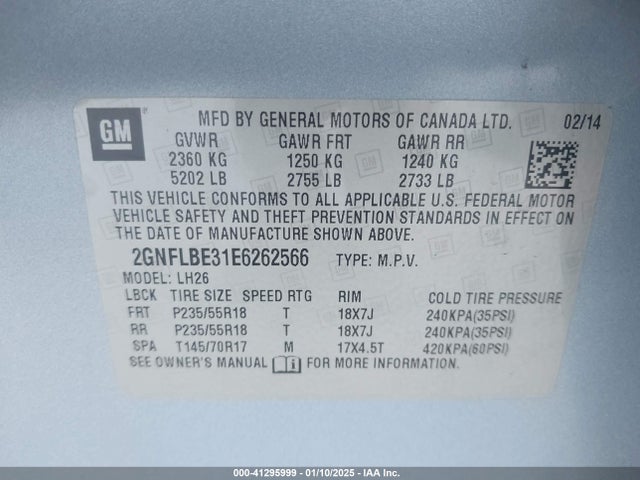 Chevrolet EQUINOX 1LT 2014 2GNFLBE31E6262566 Image 9