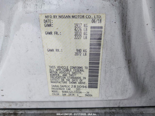 1N4AL3AP6JC283096 Nissan Altima 2.5 S
