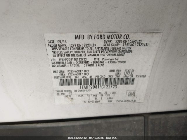 1FAHP2D81FG122723 Ford TAURUS SE