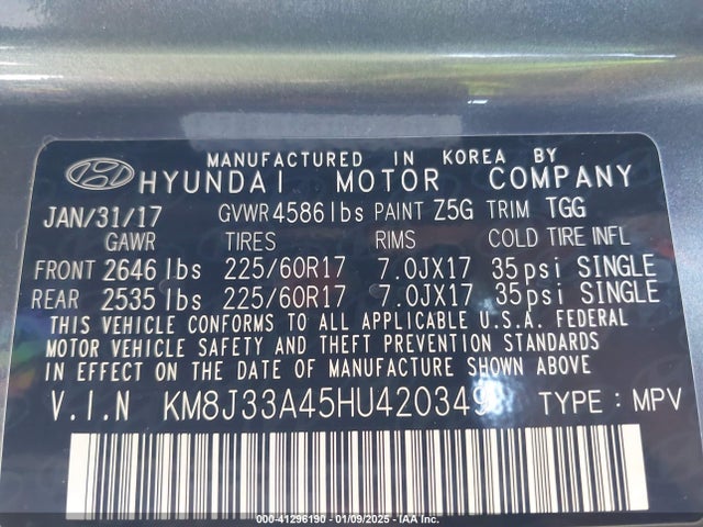 KM8J33A45HU420349 Hyundai TUCSON SE