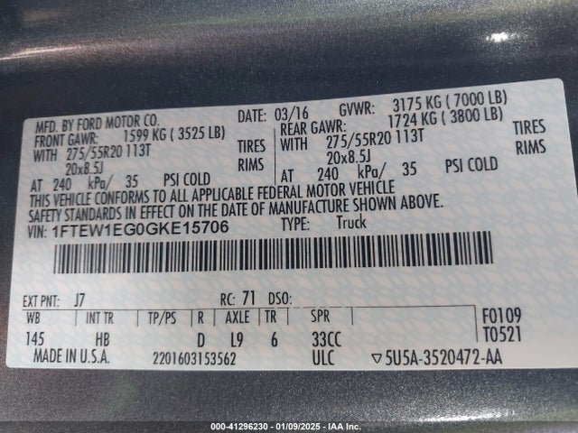 1FTEW1EG0GKE15706 Ford F-150 Lariat