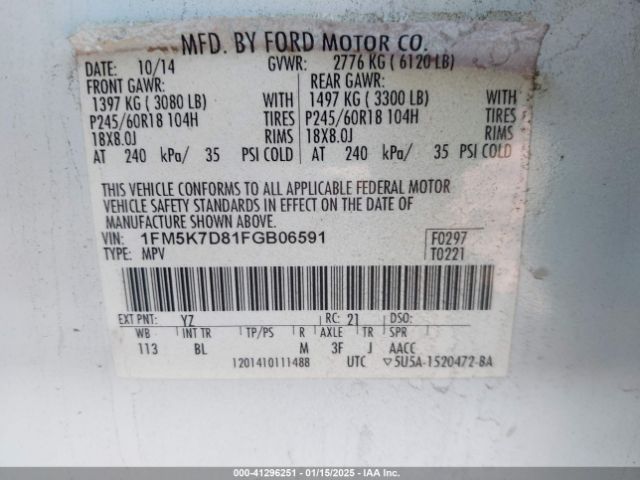 1FM5K7D81FGB06591 Ford EXPLORER XLT