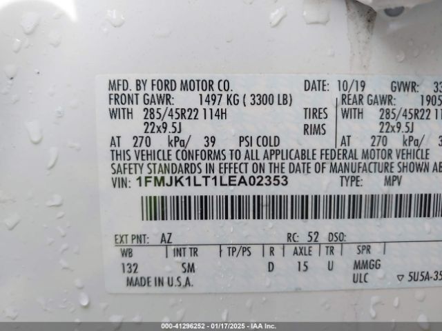 1FMJK1LT1LEA02353 Ford Expedition Platinum Max