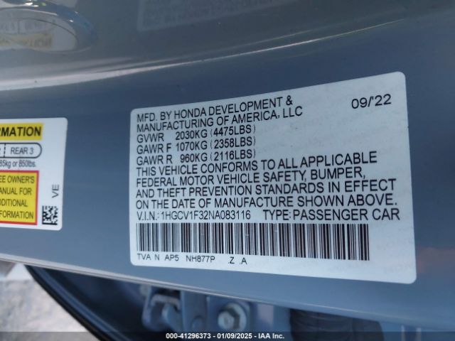 1HGCV1F32NA083116 Honda Accord Sport