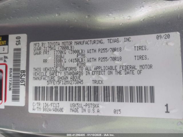 5TFEY5F12MX273045 Toyota Tundra Sr5