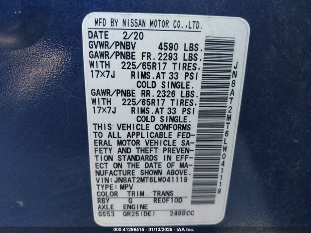 JN8AT2MT6LW041119 Nissan Rogue Sv Fwd