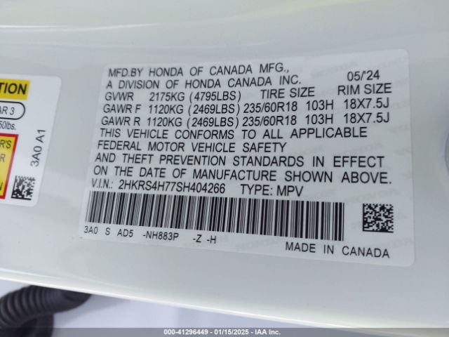 2HKRS4H77SH404266 Honda Cr-v Ex-l Awd