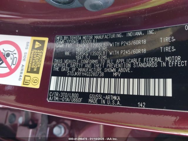 5TDJKRFH4GS280738 Toyota Highlander Xle V6