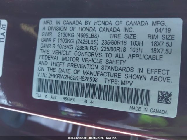 2HKRW2H52KH628598 Honda CR-V EX