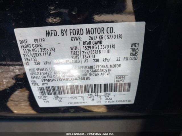 1FMSK7DH0LGA76885 Ford EXPLORER XLT