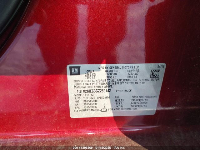 1GTV2MEC3GZ280142 GMC Sierra 1500 Sle