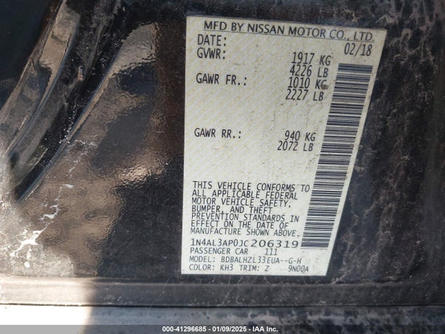 1N4AL3AP0JC206319 Nissan Altima 2.5 Sr