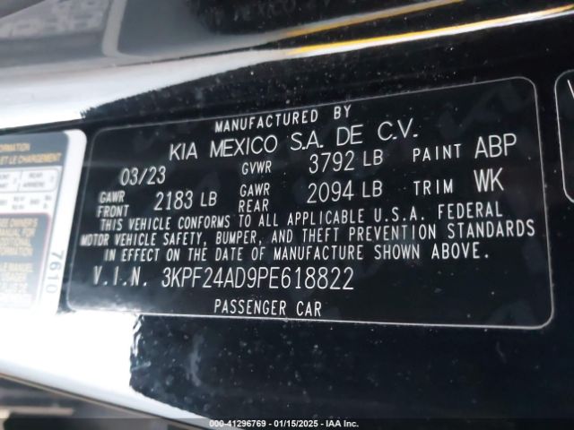 3KPF24AD9PE618822 KIA Forte Lxs